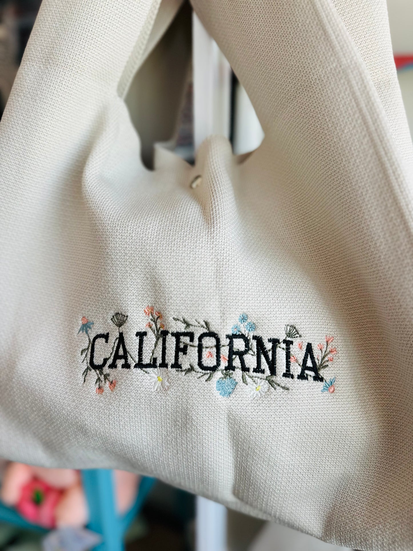 Large Embroidery Knit Bag - State with Flower