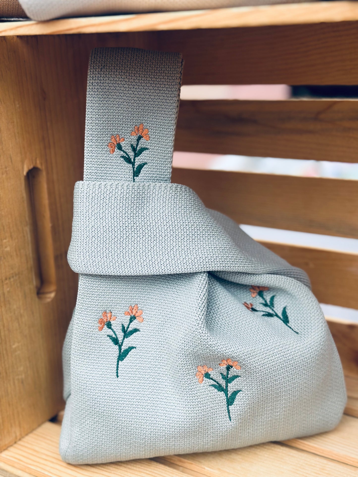 Embroidery Knit Bag - Bloom Orange Flower