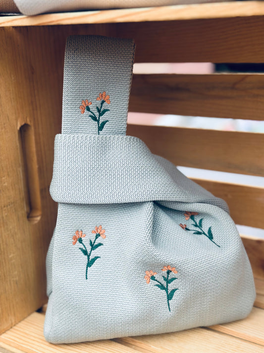 Embroidery Knit Bag - Bloom Orange Flower