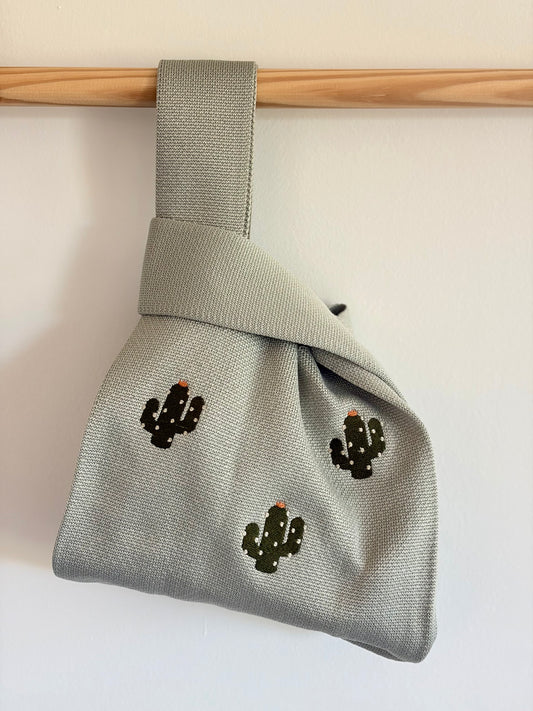 Cactus Embroidered Knit Tote Bag