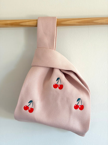 Cherry Embroidered Knit Tote Bag