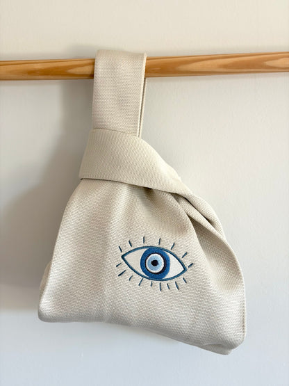 Evil Eye Embroidery Knit Tote Bag