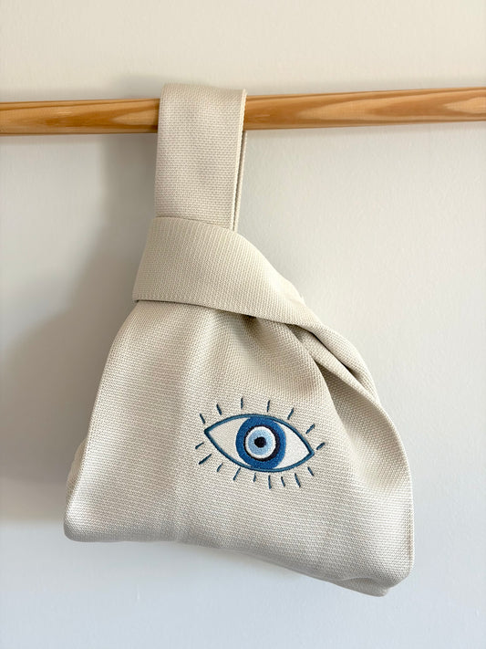 Evil Eye Embroidery Knit Tote Bag