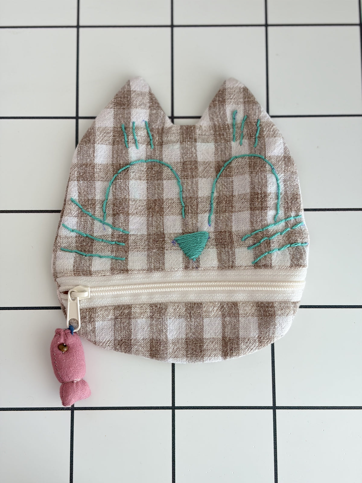 Little Stitch Pouch- Brown Checker F