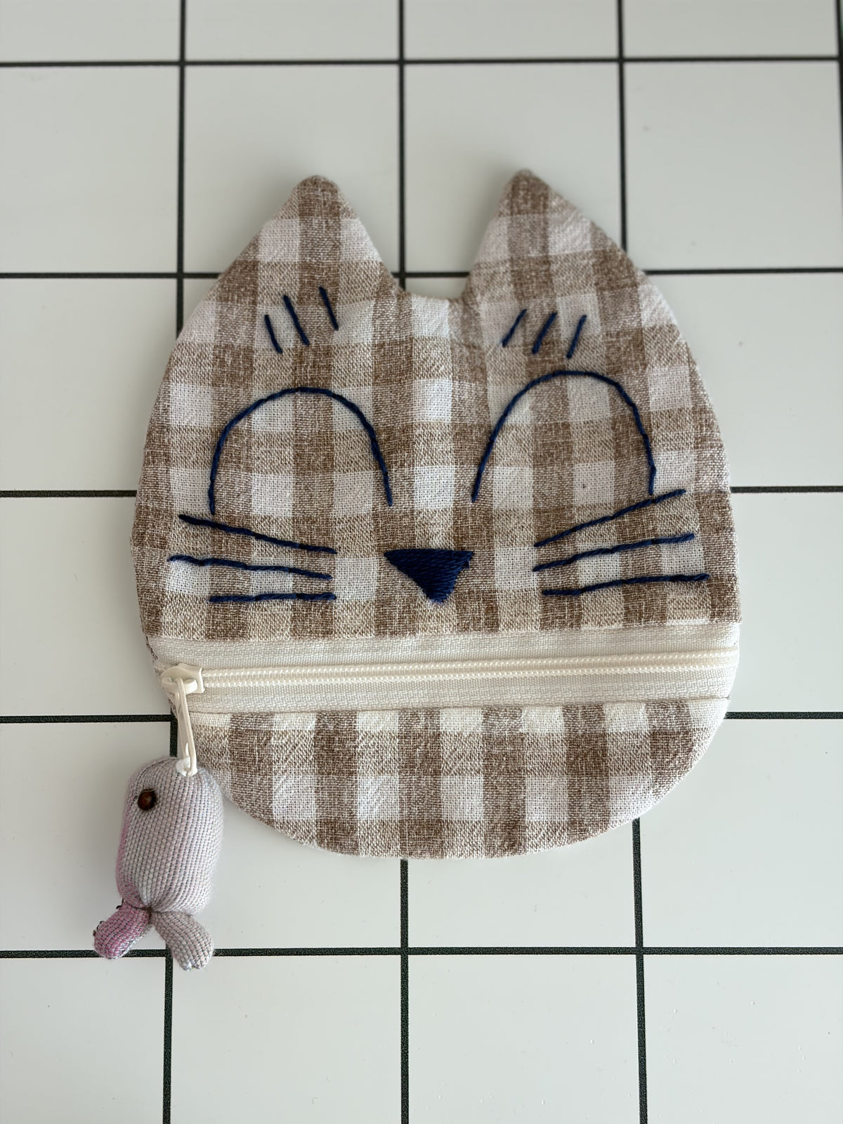 Little Stitch Pouch- Brown Checker L