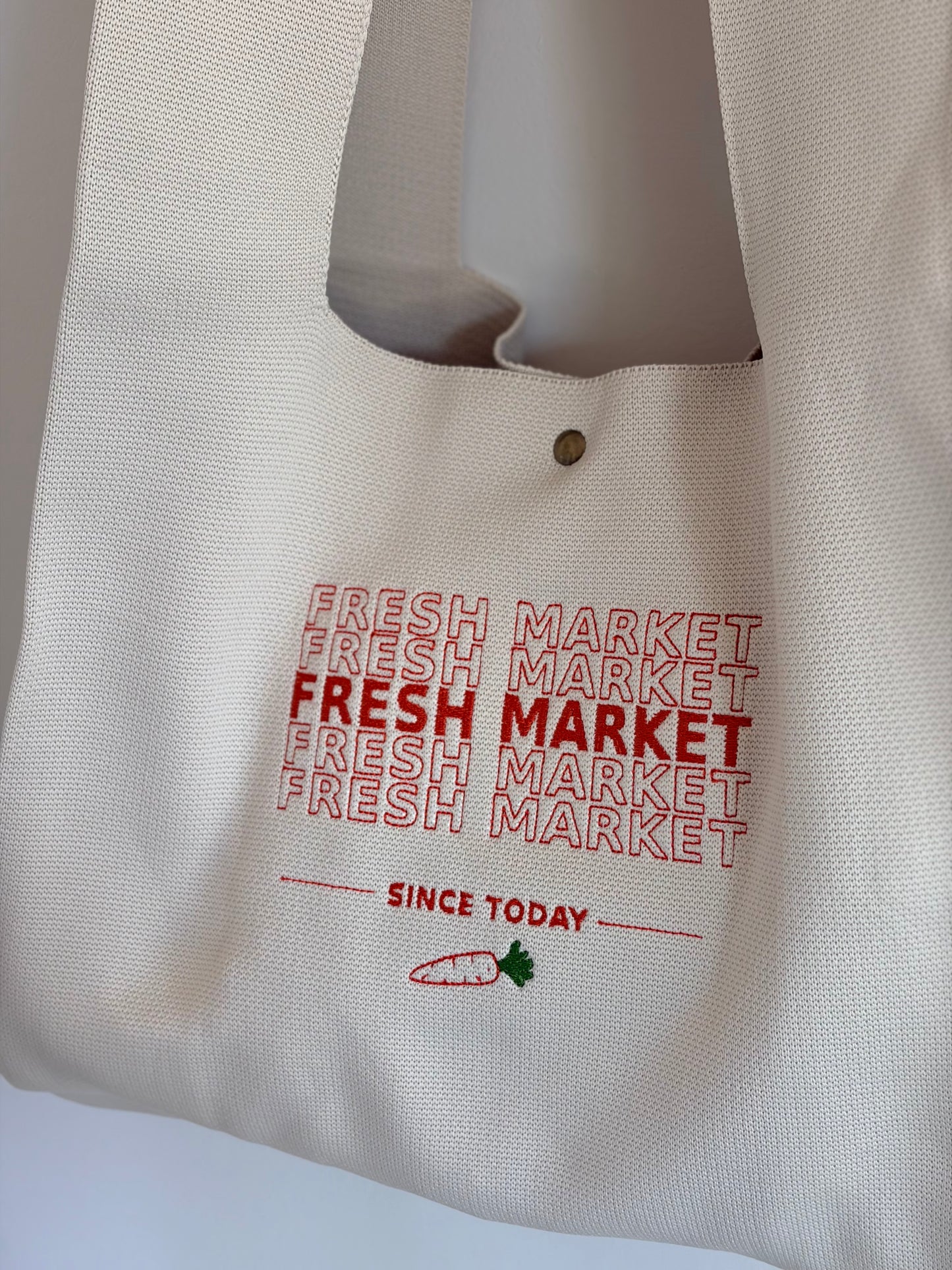 Large Fresh Market Embroidered Knit Tote Bag