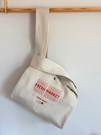 Large Fresh Market Embroidered Knit Tote Bag