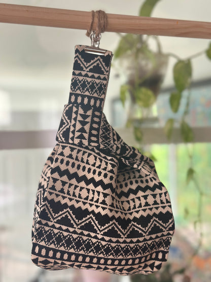 Knit Tote Bag -Boho Monochrome