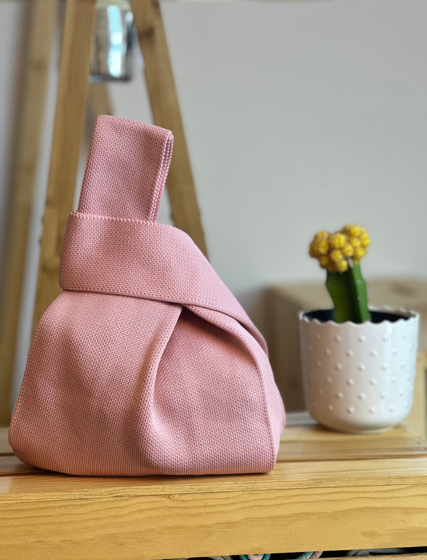 Knit Tote Bag - Pink and Black