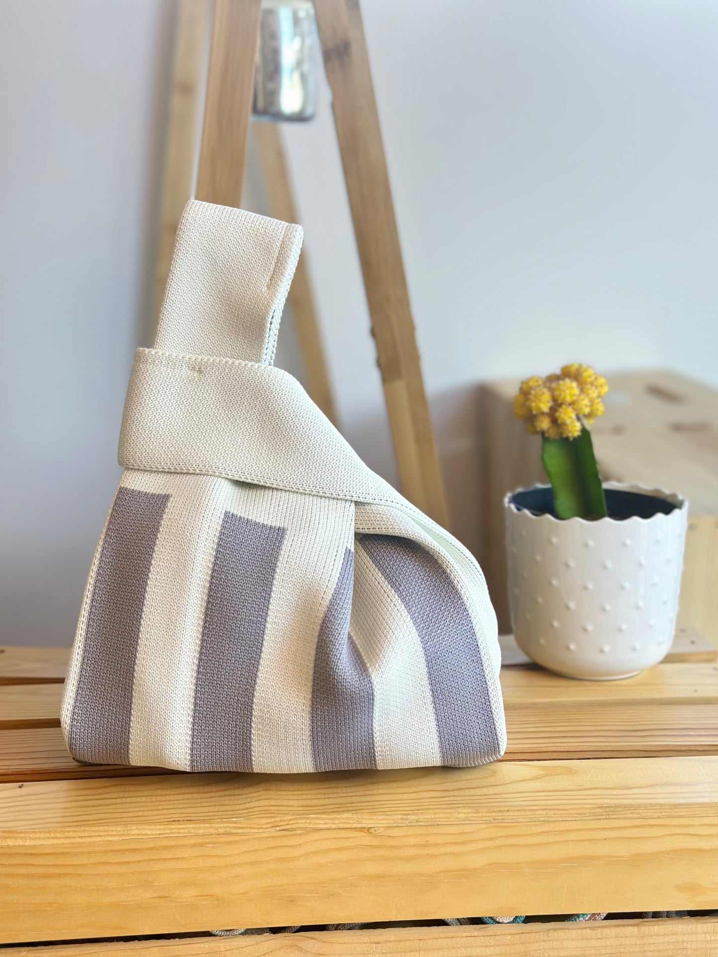 Knit Tote Bag - Color Vertical Bar