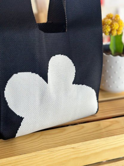 Knit Tote Bag - One White Flower