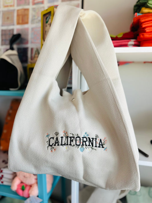 Large Embroidery Knit Bag - State with Flower