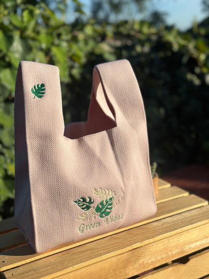 Embroidery Knit Bag -  Monstera Green Vibes