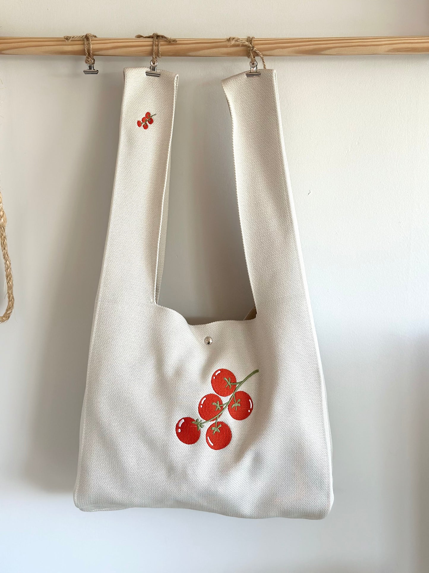 Large Embroidery Knit Bag - Tomato