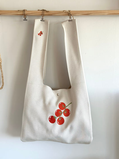 Large Embroidery Knit Bag - Tomato