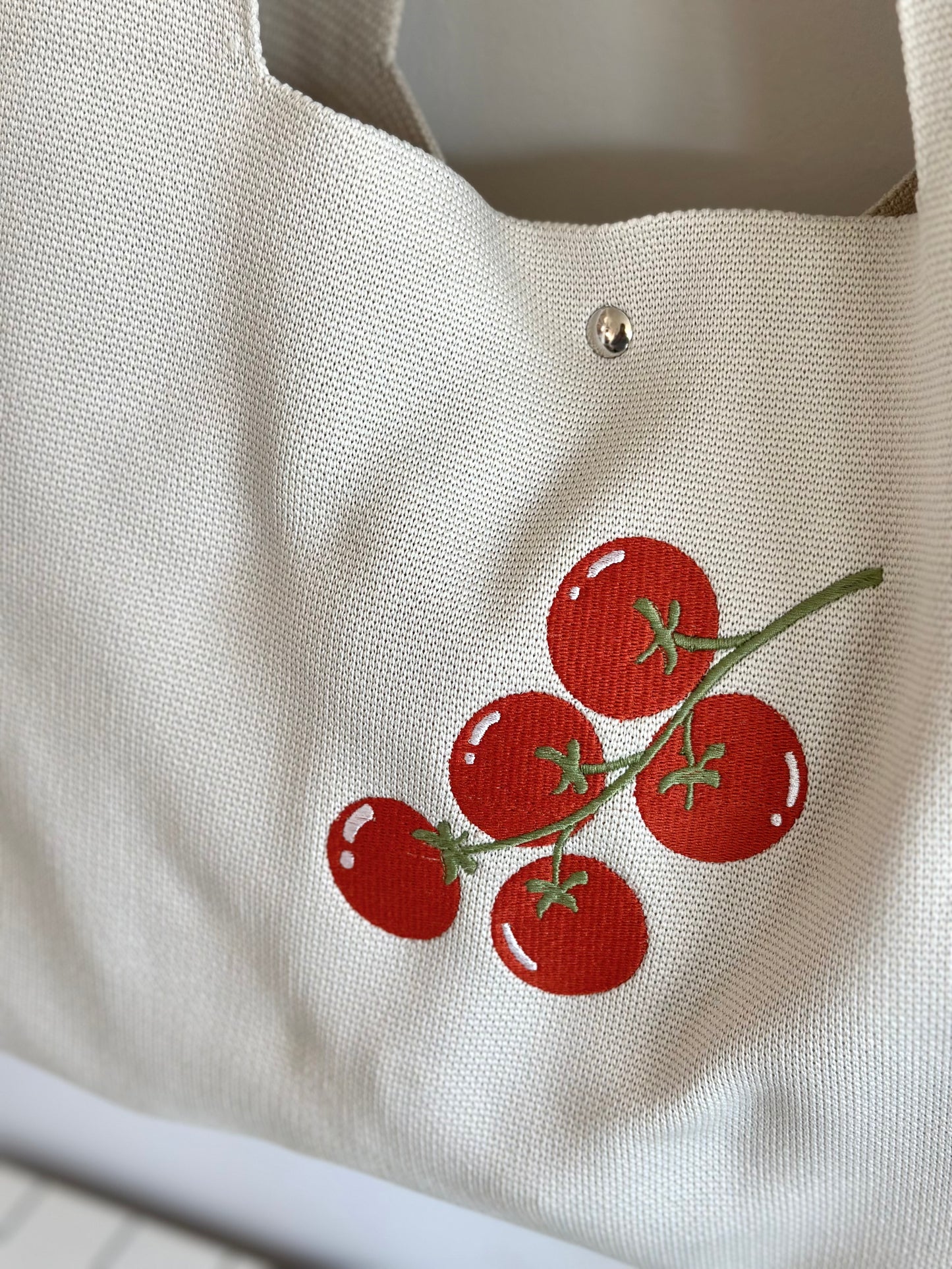 Large Embroidery Knit Bag - Tomato