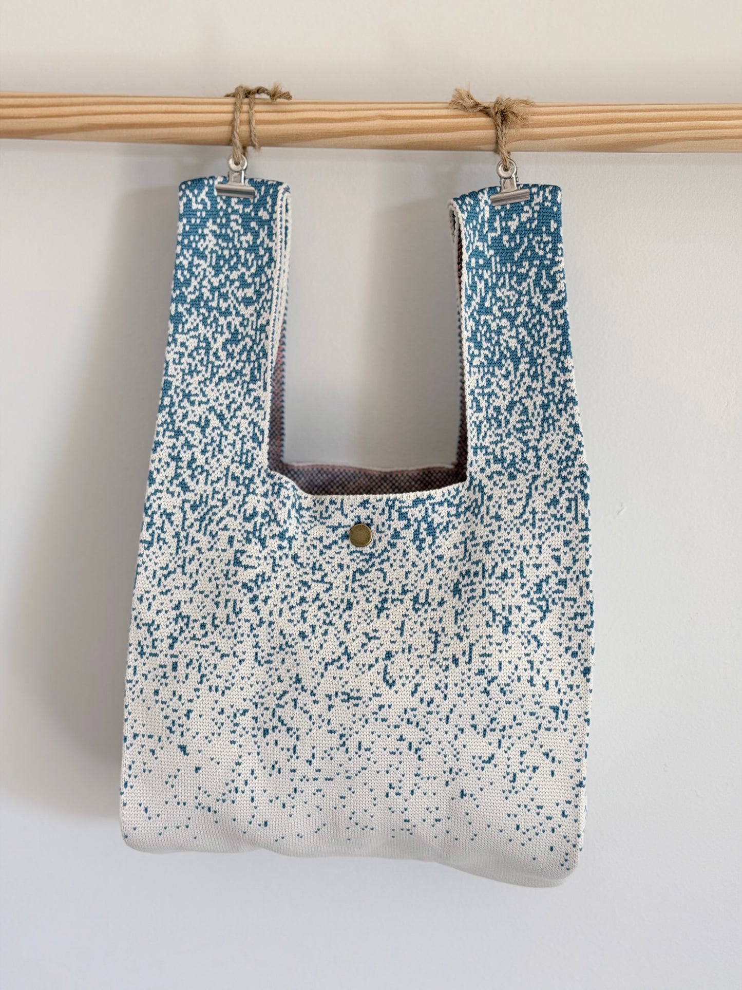 Knit Tote Bag - Blue Mist with Magnetic Snap