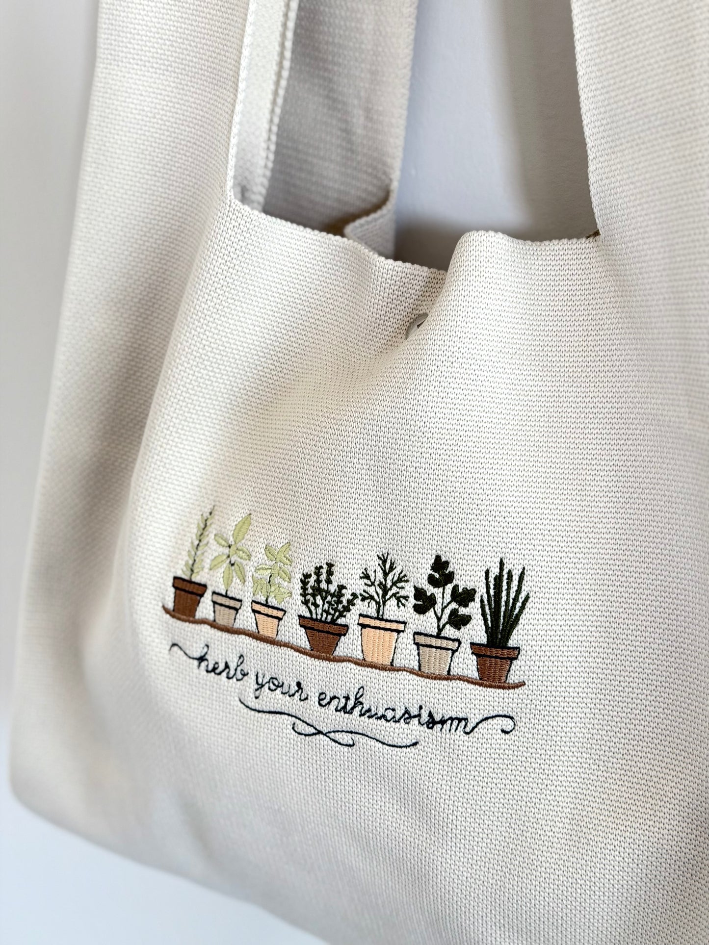 Large Embroidery Knit Bag - Plant