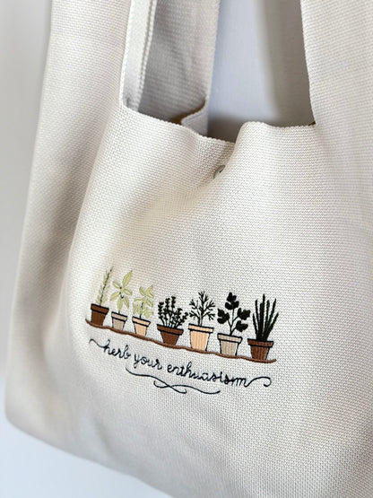 Large Embroidery Knit Bag - Plant