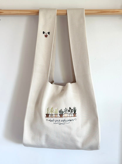 Large Embroidery Knit Bag - Plant