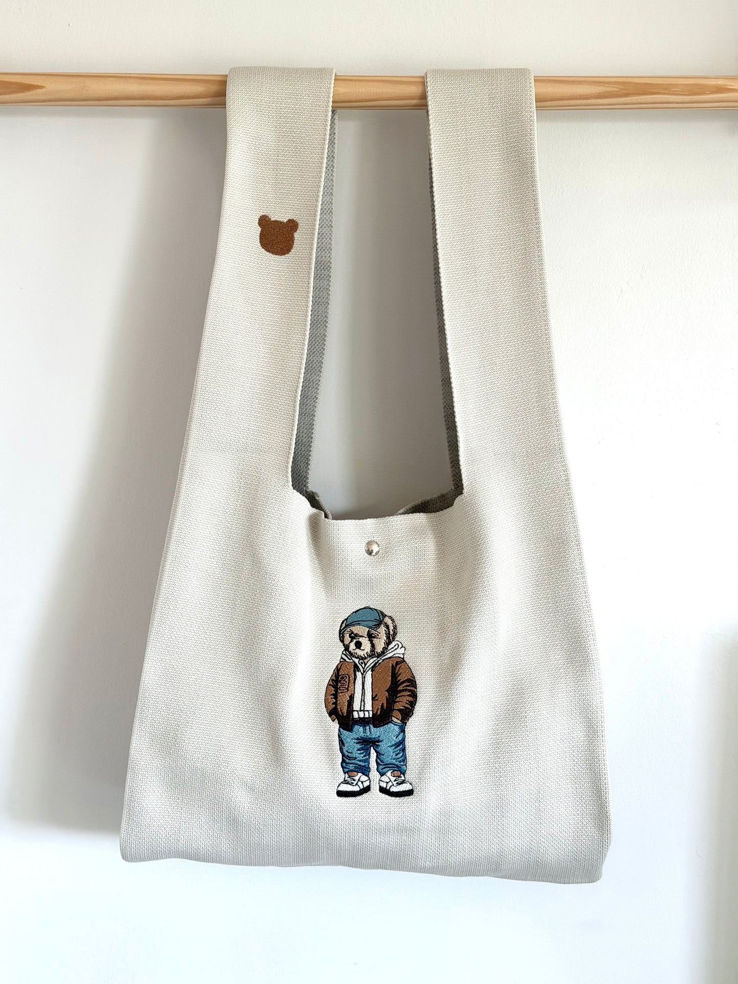 Large Embroidery Knit Bag - Bear