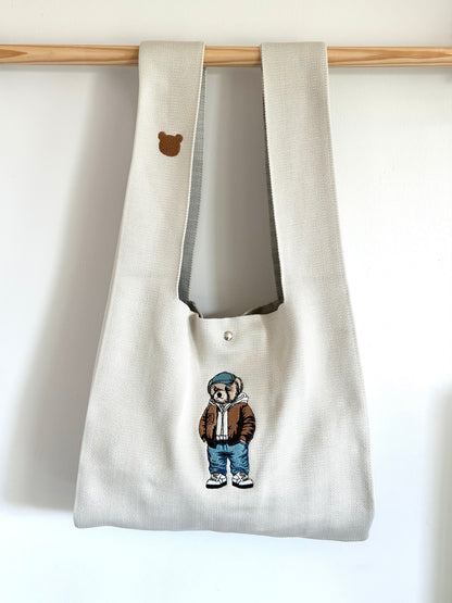 Large Embroidery Knit Bag - Bear