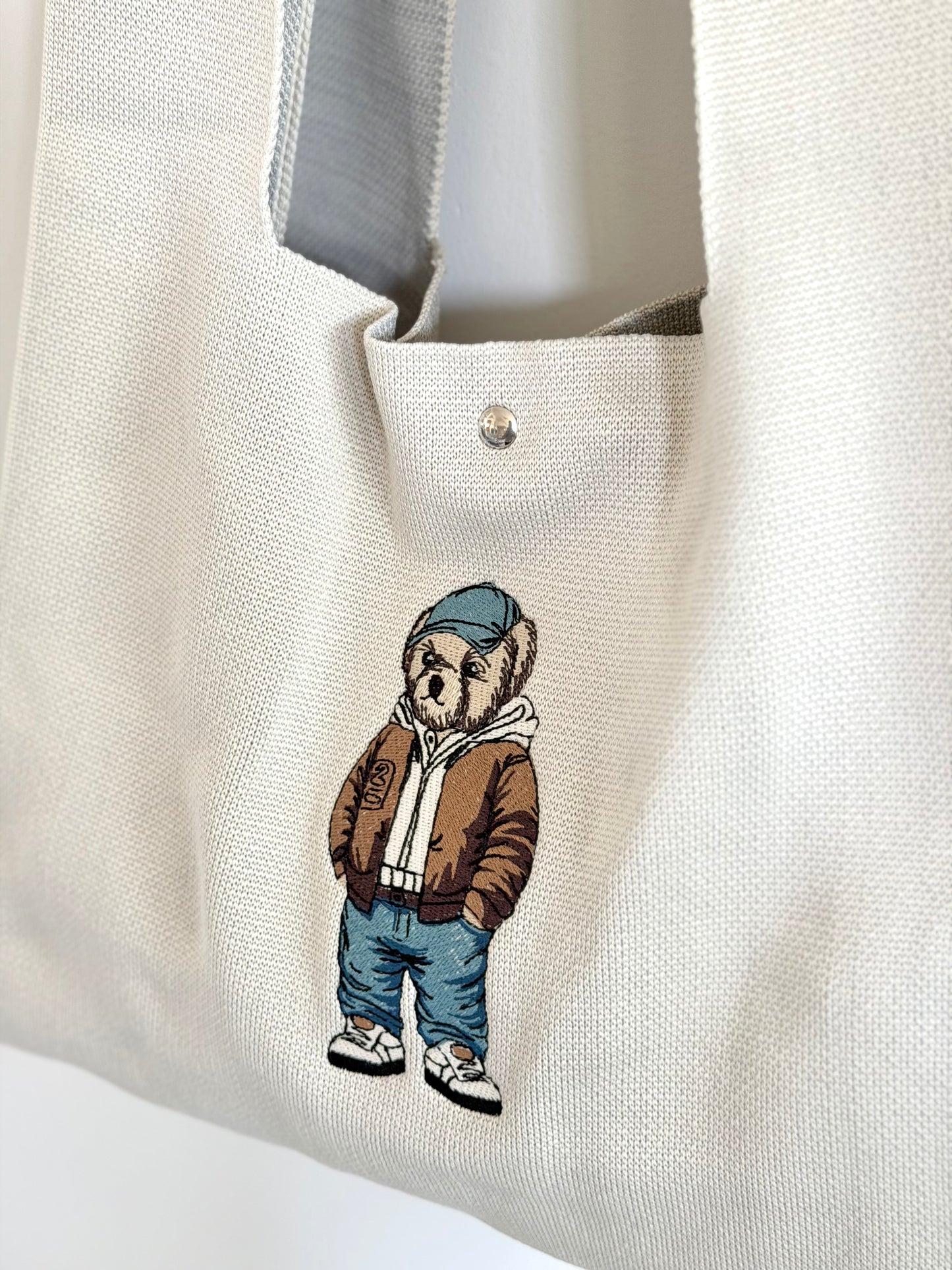 Large Embroidery Knit Bag - Bear