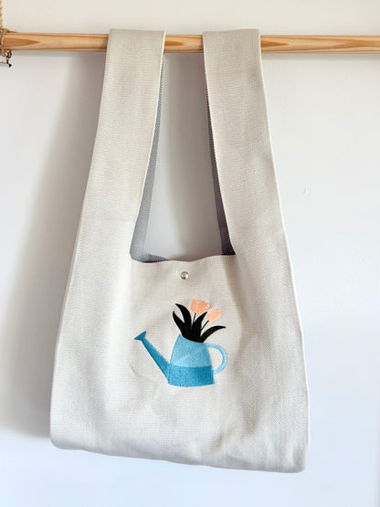 Large Embroidery Knit Bag - Tulip Pot
