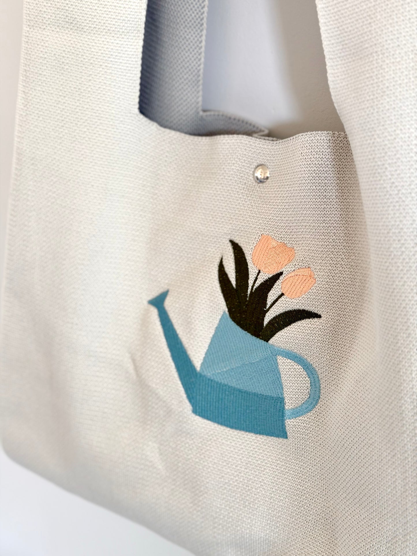 Large Embroidery Knit Bag - Tulip Pot
