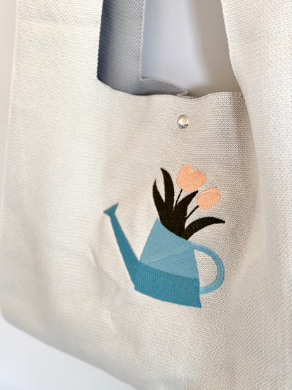 Large Embroidery Knit Bag - Tulip Pot