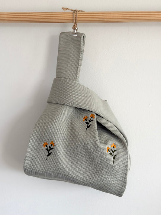 Embroidery Knit Bag - Bloom Orange Flower