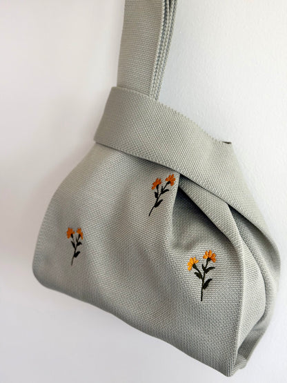 Embroidery Knit Bag - Bloom Orange Flower