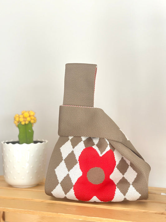 Knit Tote Bag - Red Flower