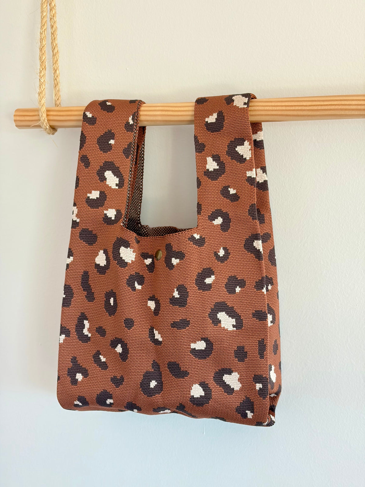 Mocha Leopard Knit Tote Bag