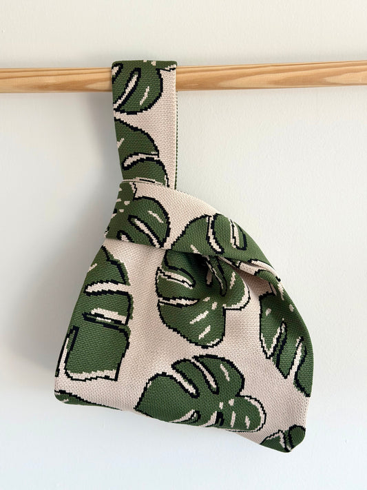 New! Knit Tote Bag - Monstera with Magnetic Snap