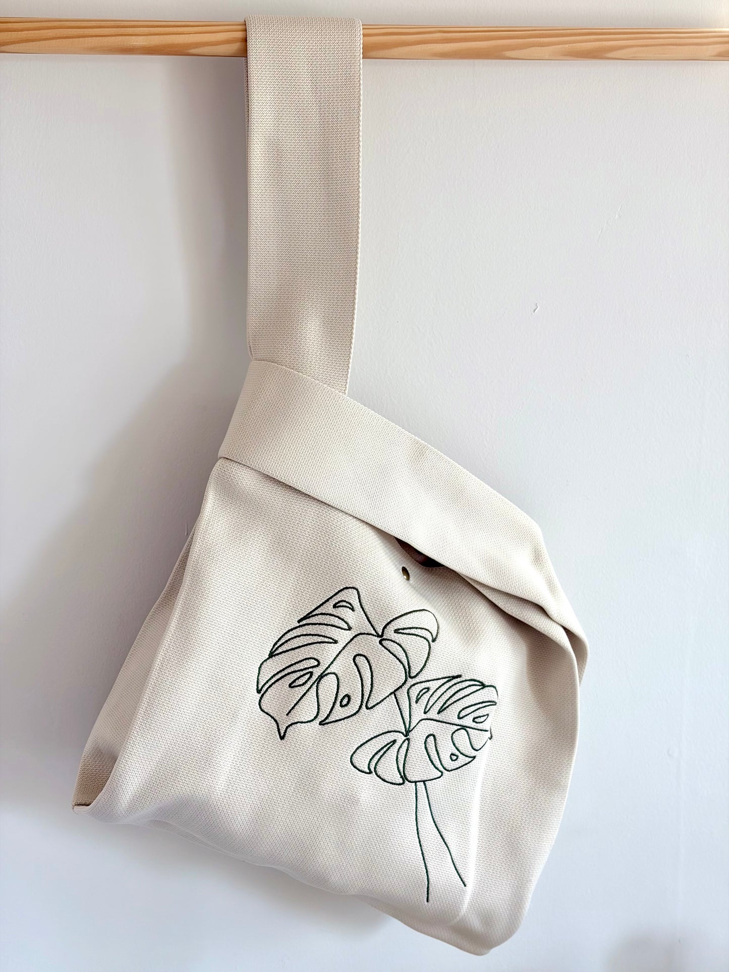 Large Monstera Embroidered Knit Tote Bag