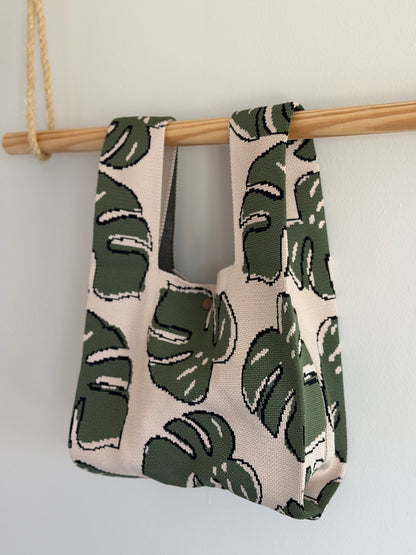 New! Knit Tote Bag - Monstera with Magnetic Snap