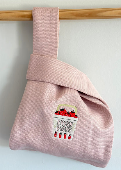 Fresh Strawberry Embroidered Knit Tote Bag
