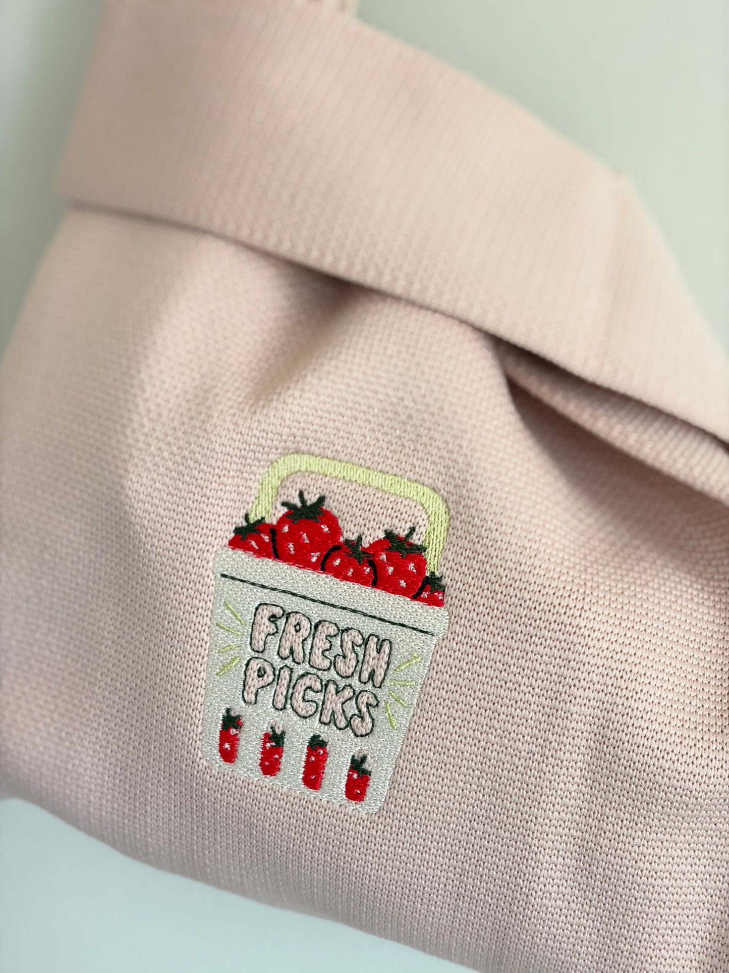 Fresh Strawberry Embroidered Knit Tote Bag