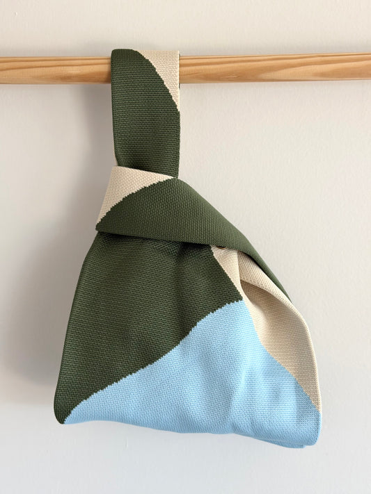 New! Knit Tote Bag - Green Blue ColorBlock with Magnetic Snap