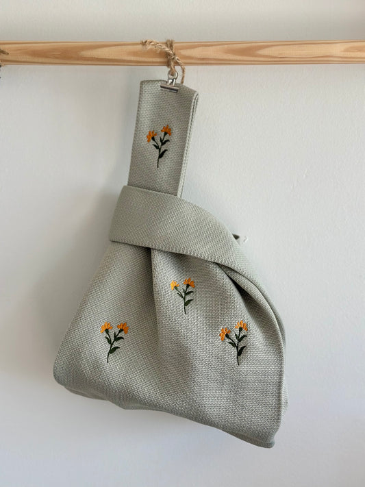 Embroidery Knit Bag - Bloom Orange Flower