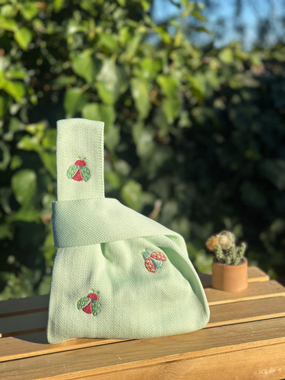 Embroidery Knit Bag - LadyBug in Green