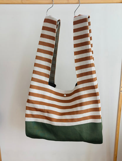 Large Knit Tote Bag - Brown Striped