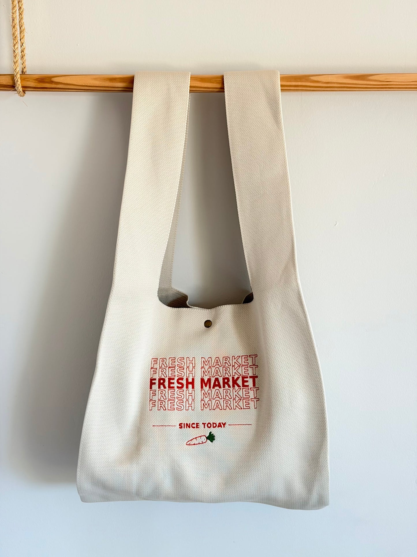 Large Fresh Market Embroidered Knit Tote Bag