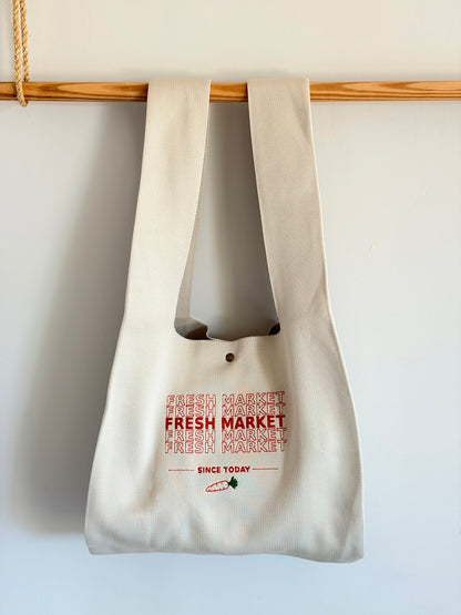 Large Fresh Market Embroidered Knit Tote Bag