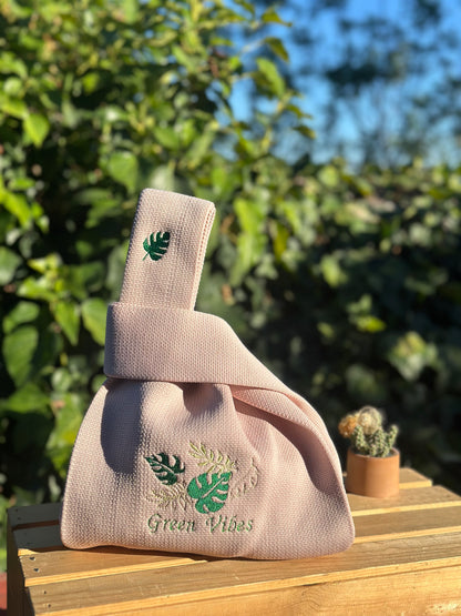 Embroidery Knit Bag -  Monstera Green Vibes